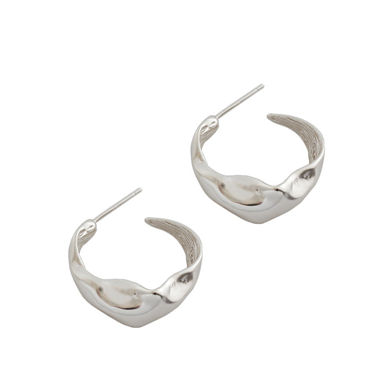 Fashion Irregular C Shape 925 Sterling Silver Hoop Earrings