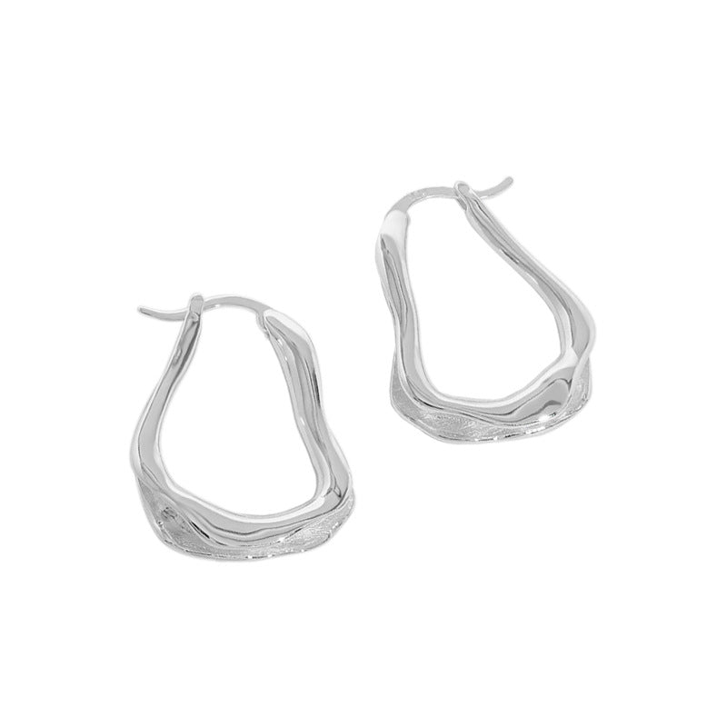 Office Irregular Wave U Shape 925 Sterling Silver Hoop Earrings