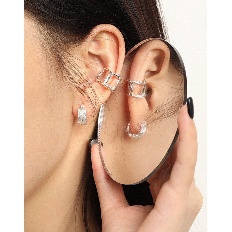 Casual Classic Geometry Irregular 925 Sterling Silver Hoop Earrings