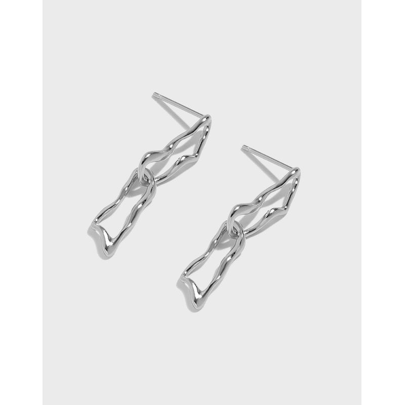 Modern Irregular Hollow Chain 925 Sterling Silver Dangling Earrings