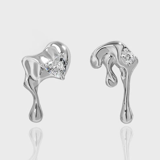 Asymmetry Irregular CZ Lava Flow 925 Sterling Silver Dangling Earrings