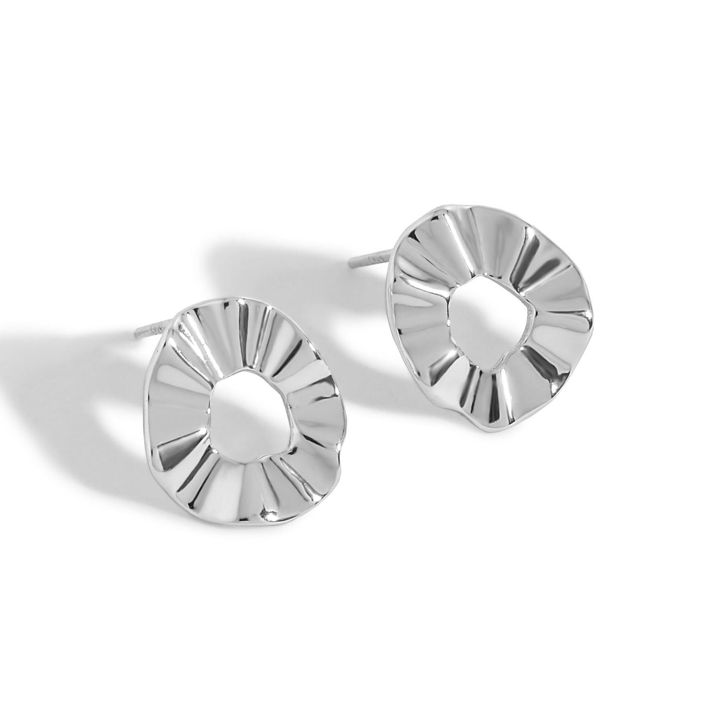 Irregular Hollow Round Wave 925 Sterling Silver Stud Earrings