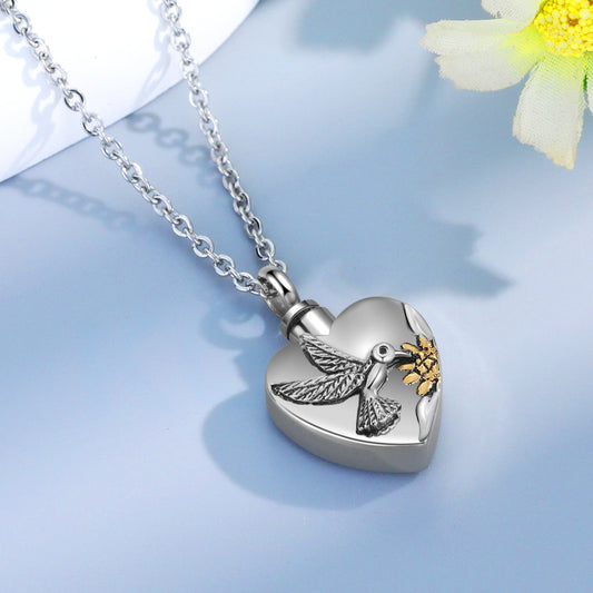 Custom Name Heart Ashes Necklace with Bird