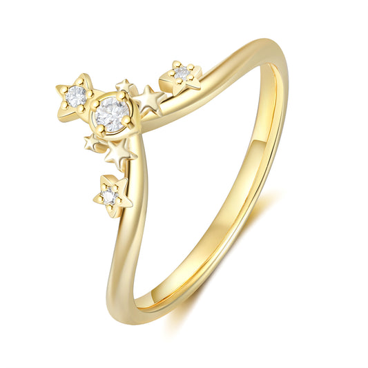 Tiara star Gold Natural Moissanite Ring
