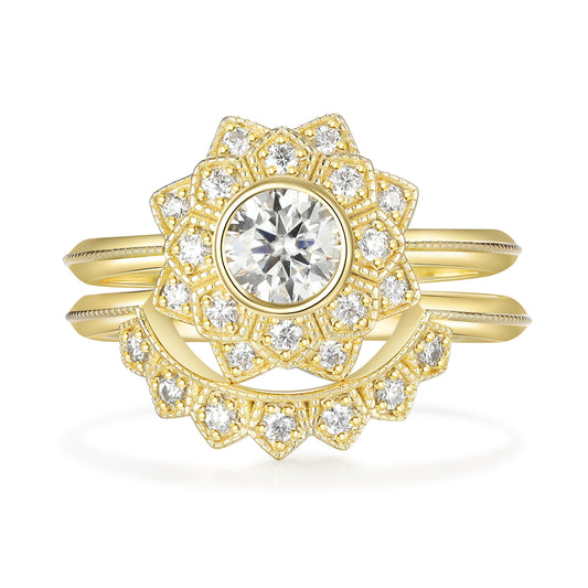 Two-Row Gold Natural Moissanite Ring
