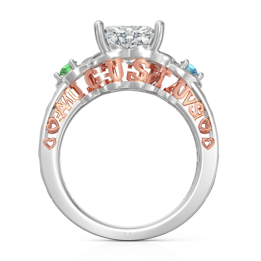 Custom Name Heart Silver Moissanite 3D Ring