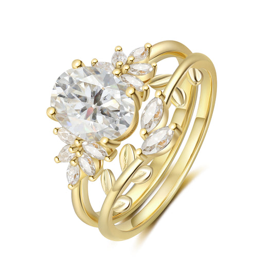 Two Row Gold Natural Moissanite Ring
