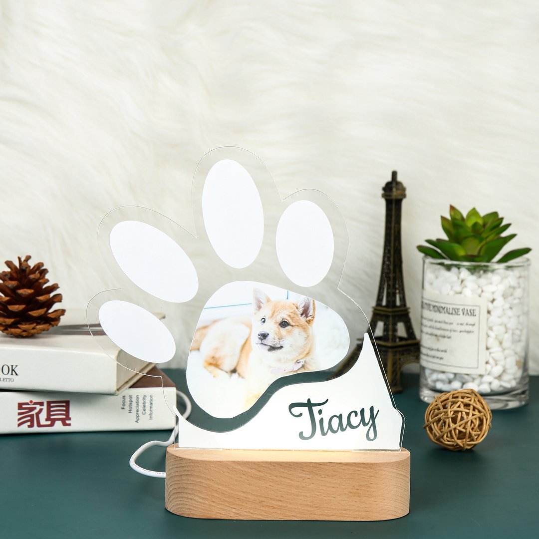 Personalized Dog Footprints Decoration Lamp With Custom Name Night Light