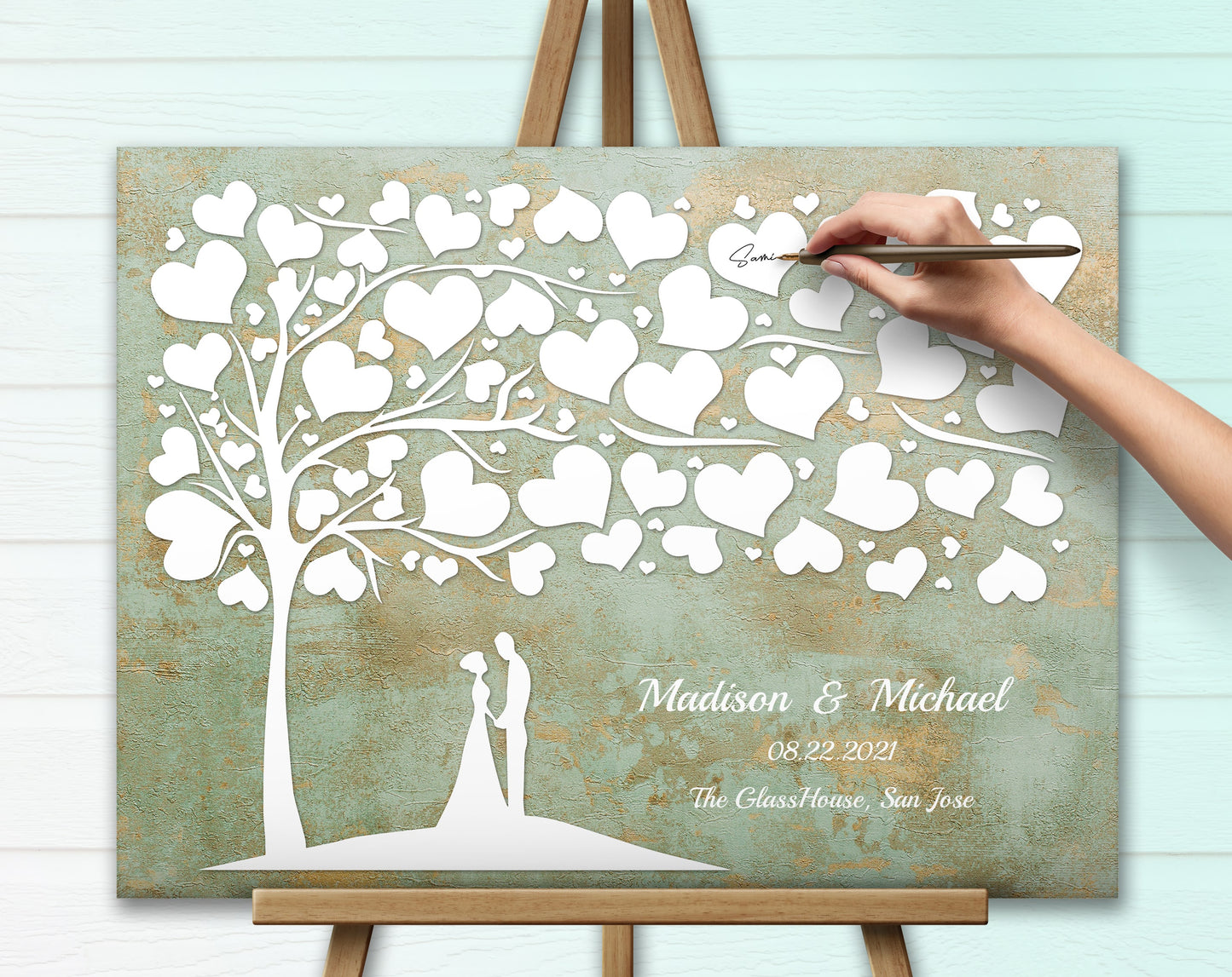 Wedding tree, personalized vintage canvas guest book